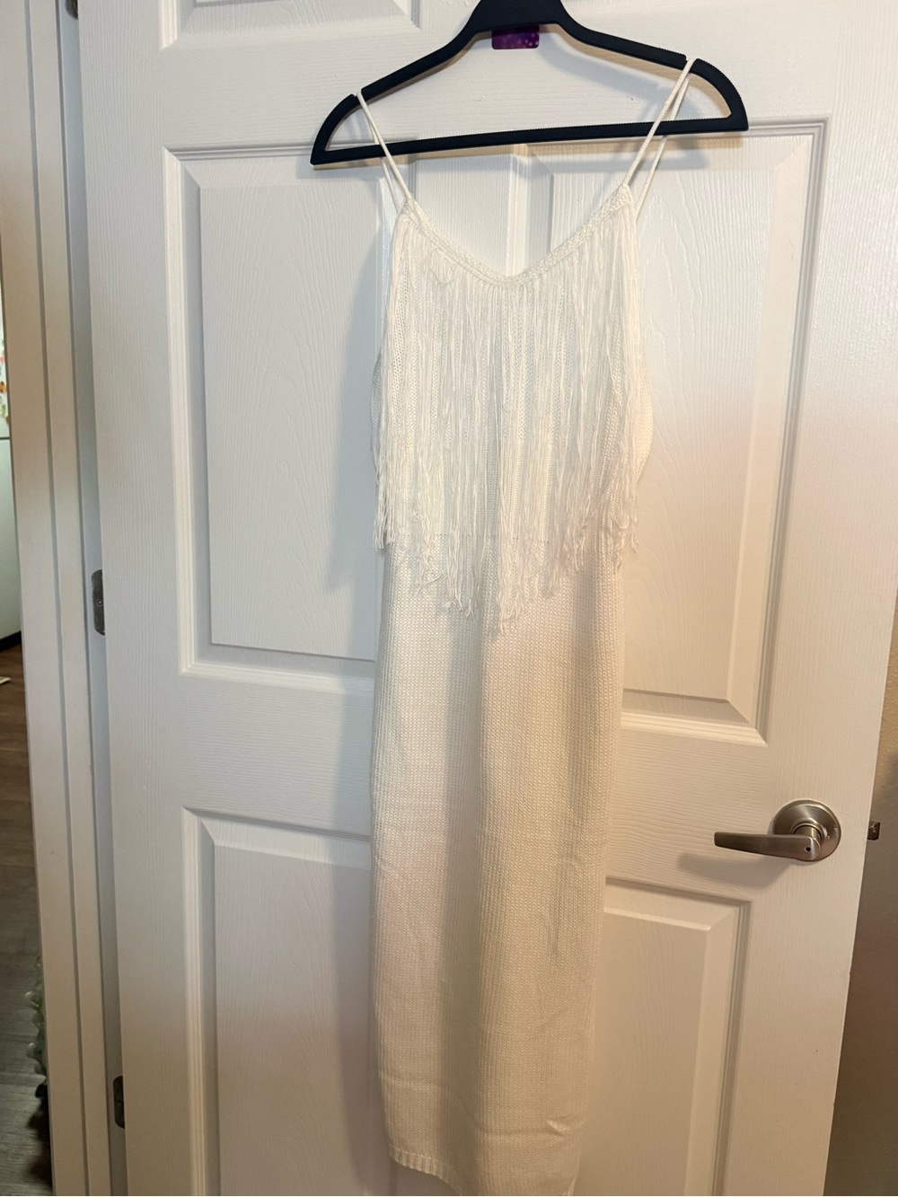 525 America Cream Fringe Knit Maxi Slip Dress